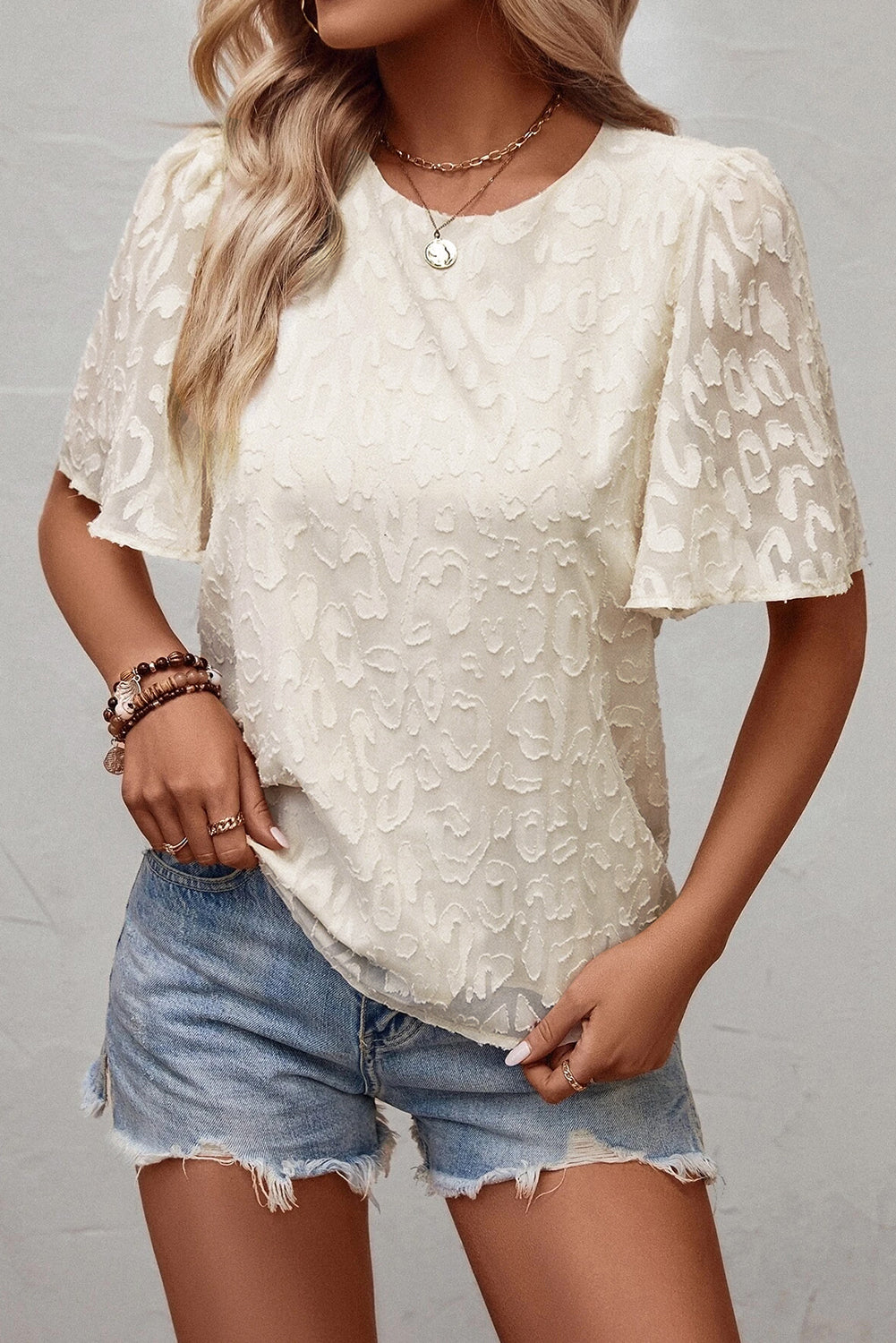 Elegante Jacquard-Bluse mit Schmetterlingsärmeln Für Frauen