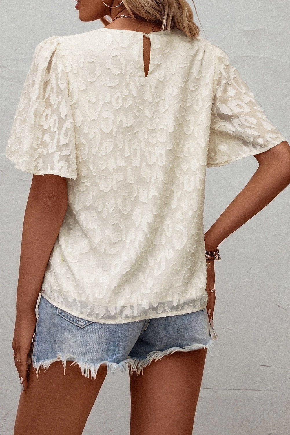 Elegante Jacquard-Bluse mit Schmetterlingsärmeln Für Frauen