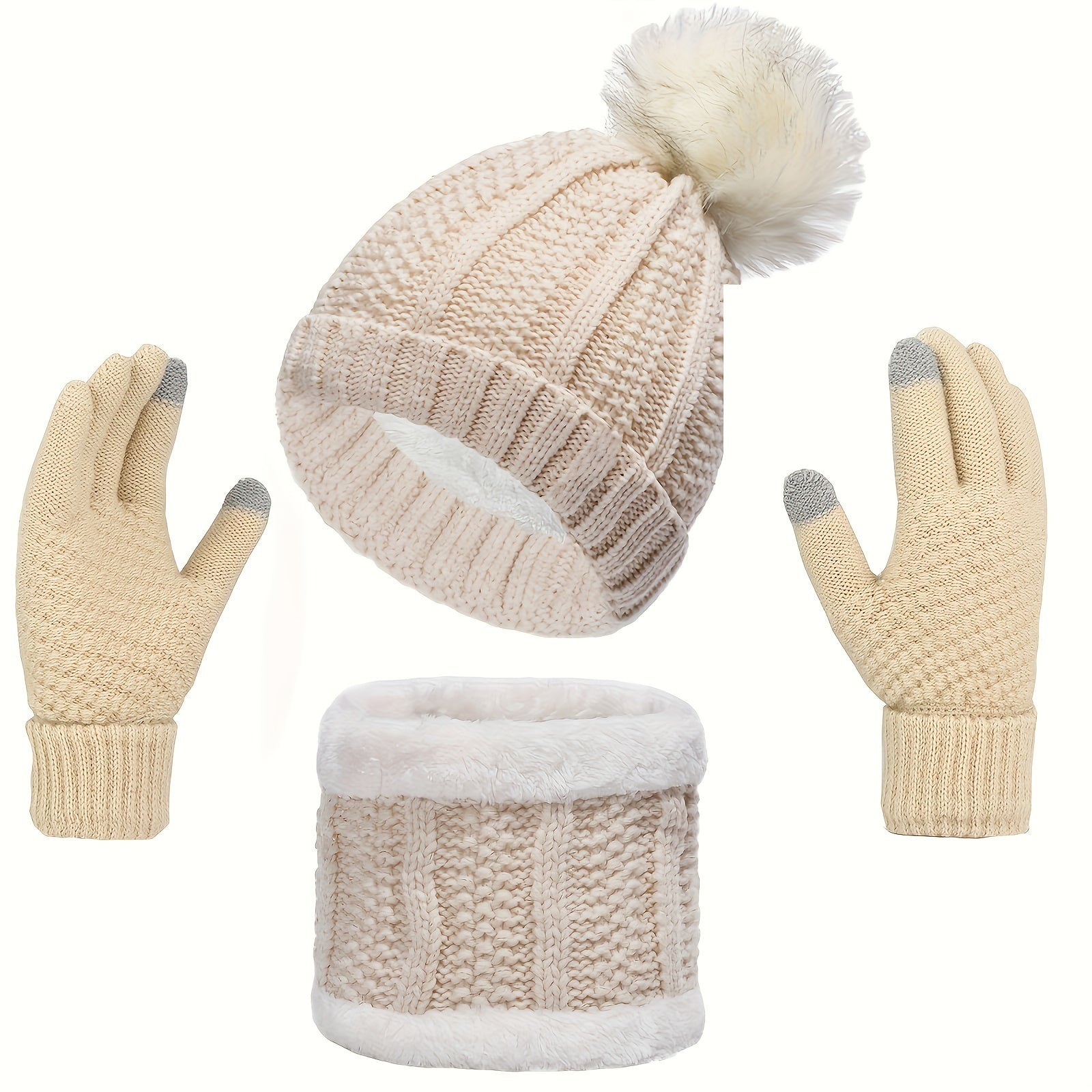 3-Teiliges Set Mit Mütze, Schal Und Handschuhen Für Frauen