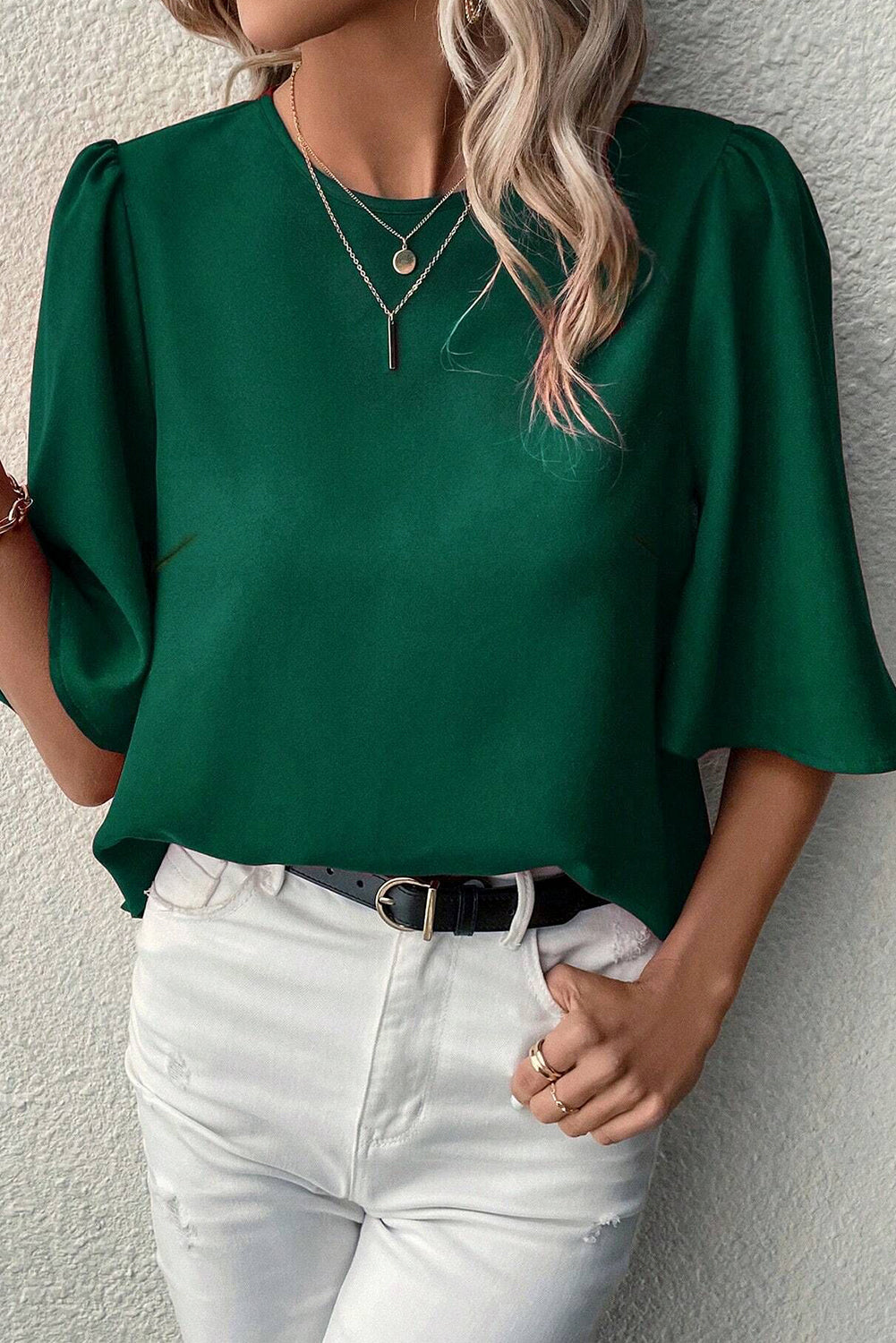 Elegante Satainbluse mit Schlüsselloch-Rückendetail Für Frauen