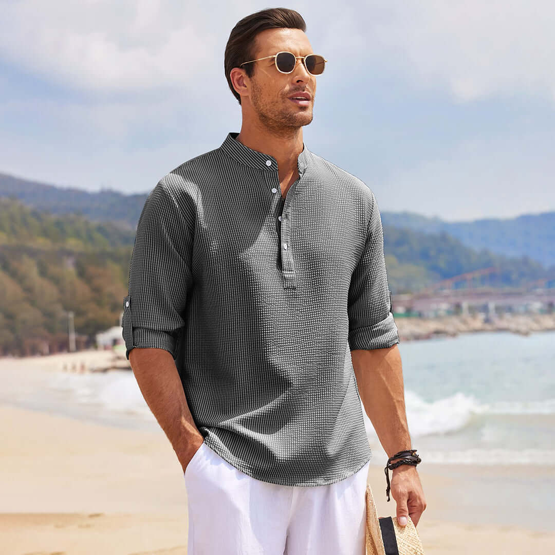 Lässiges Textur-Poloshirt mit Mandarin-Kragen
