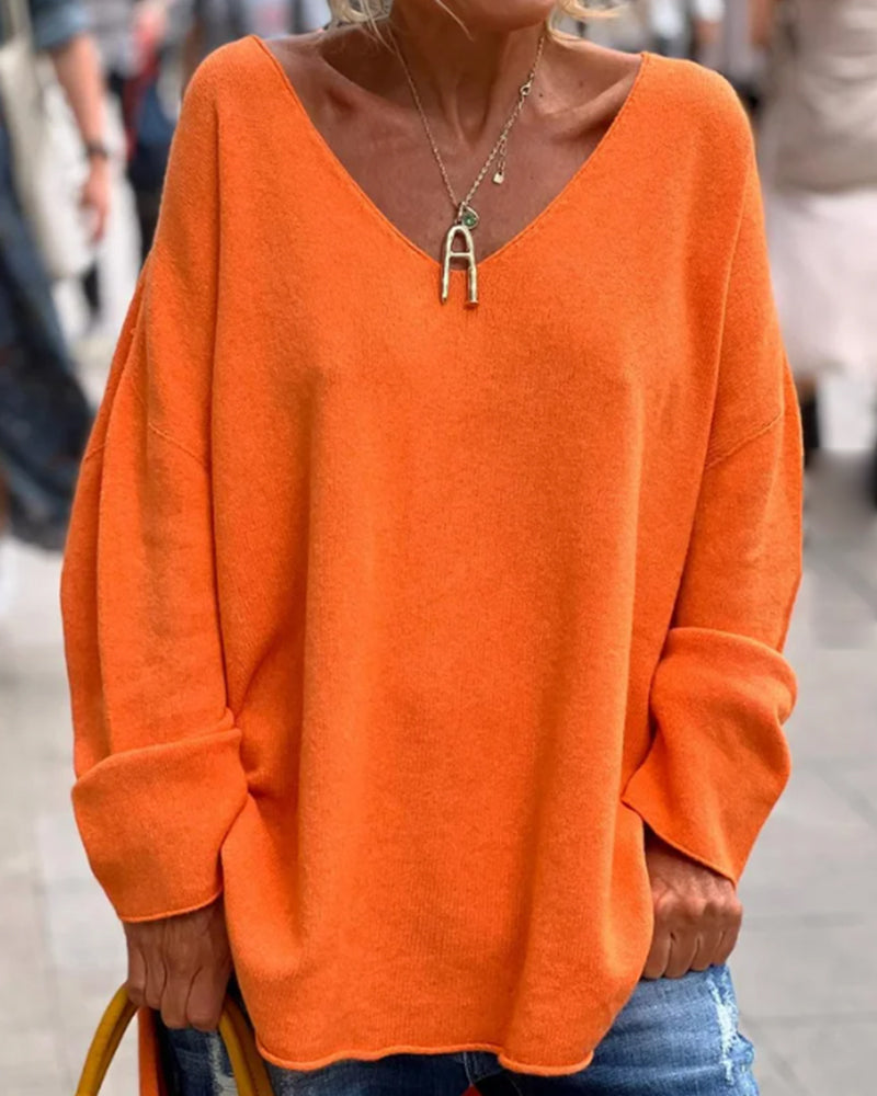 Lossy | Trendy lockerer V-Ausschnitt Pullover