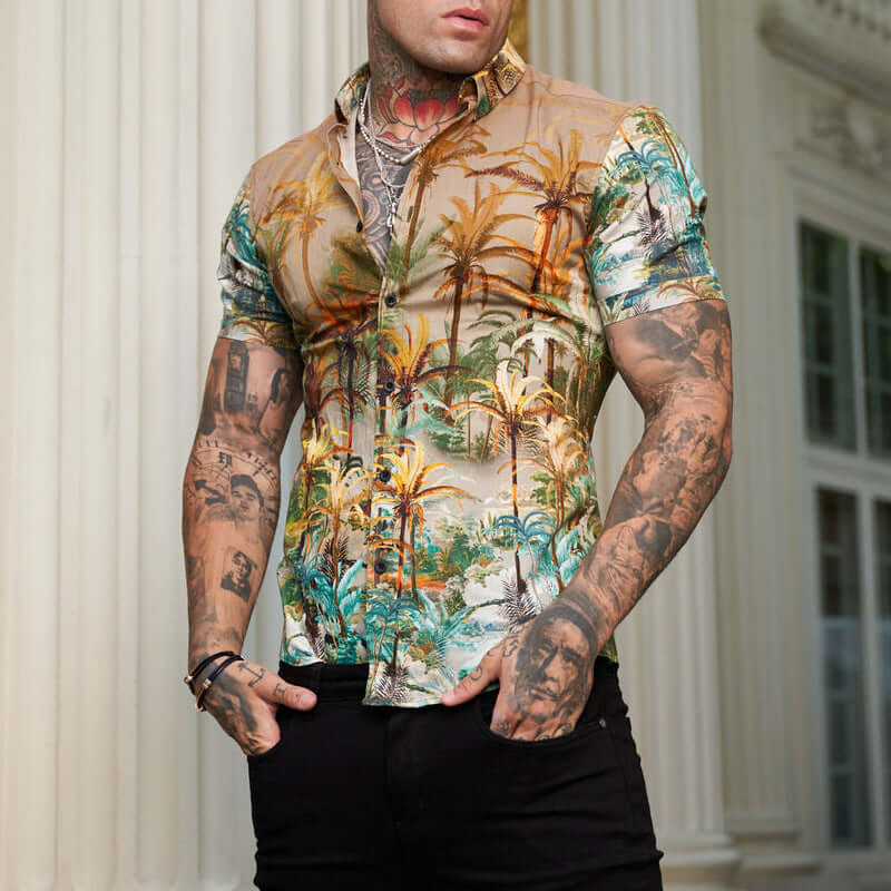 Bedrucktes Kurzarmhemd Herren - Lässiger Reverse Look