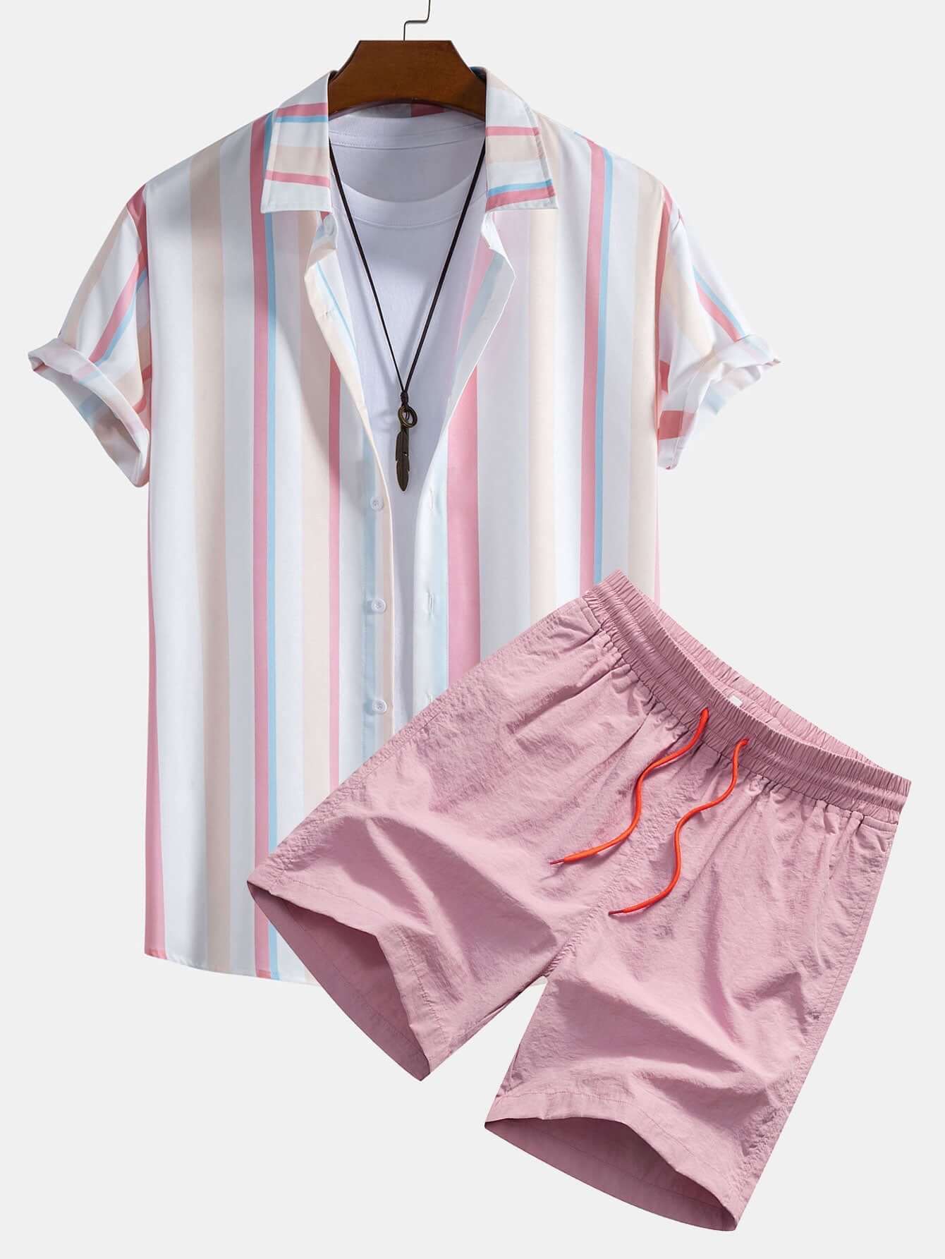 Gestreiftes Hemd & Shorts Set Herren