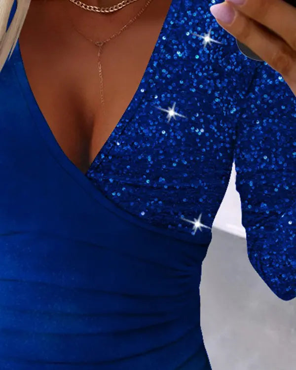Überbluse Damen Elegant Pailletten Rüschen – Valeria