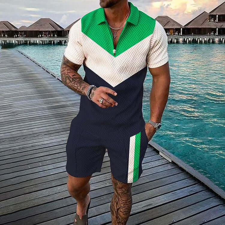 Herren Polo-Set mit Shorts - Kontrastfarben