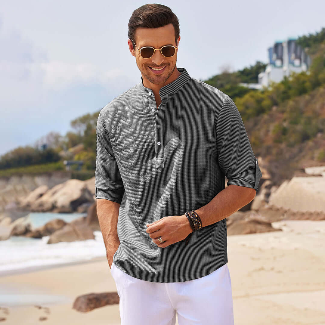 Lässiges Textur-Poloshirt mit Mandarin-Kragen