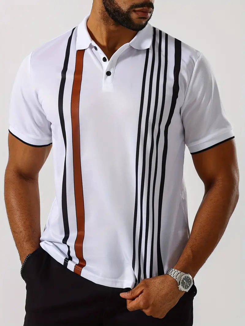 Herren Polo-Shirt mit vertikalem Retro-Streifenmuster
