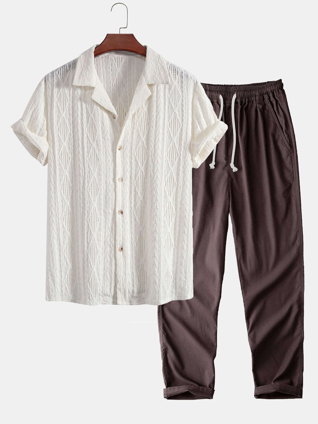 Elegantes Jacquard-Hemd & Leinenhose Set Herren