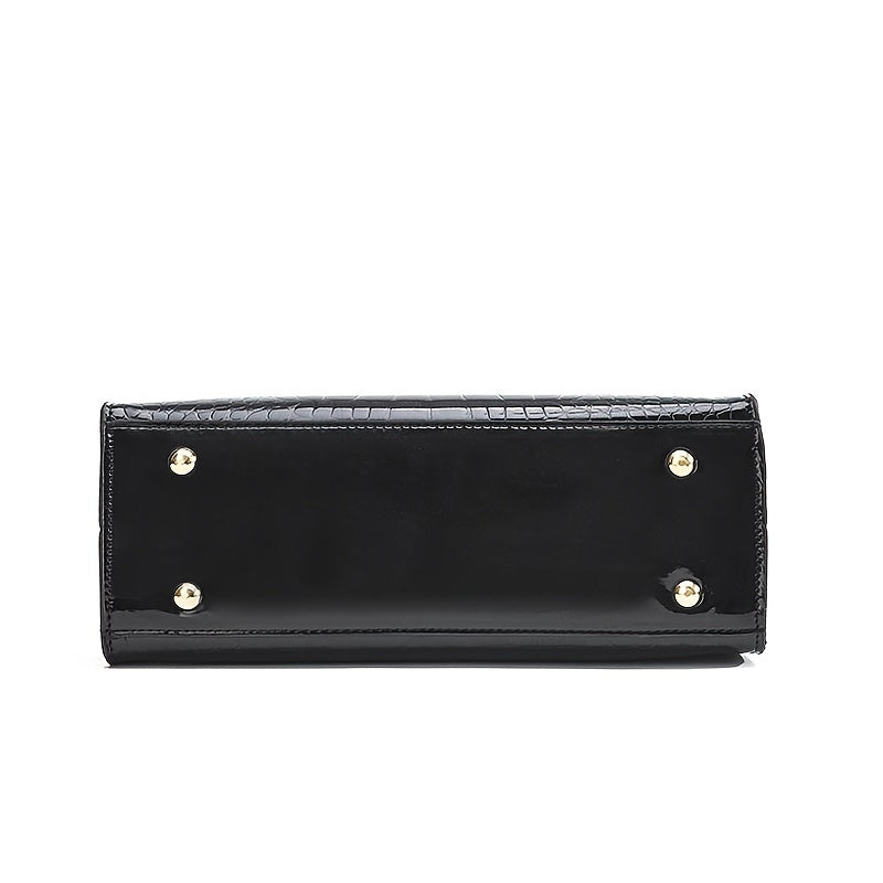 Hanna™ - Handtasche aus glänzendem Leder mit Krokodilmuster