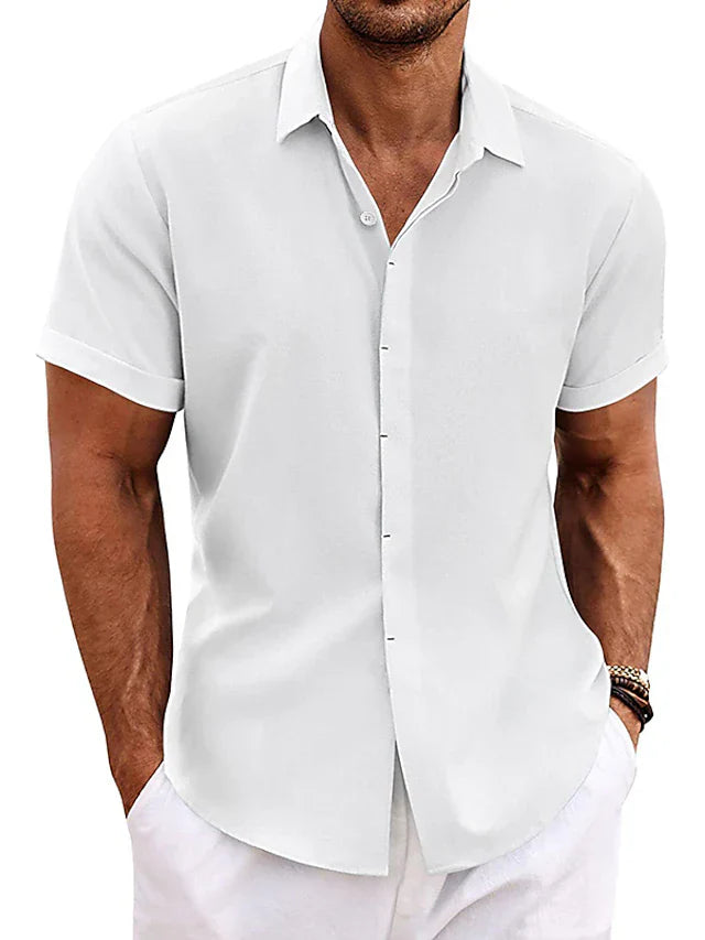 Herren Leinen Baumwoll Sommerhemd Kurzarm Elegant – Renavo