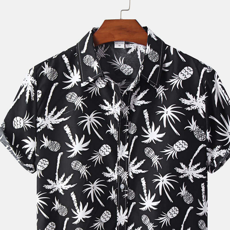 Schwarzes Herren Kurzarm Hemd mit Druck