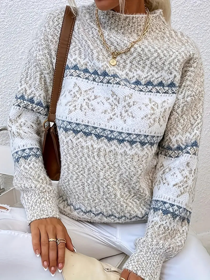 Weihnachtspullover mit Half-Turtleneck-Design und festlichem Print Für Frauen