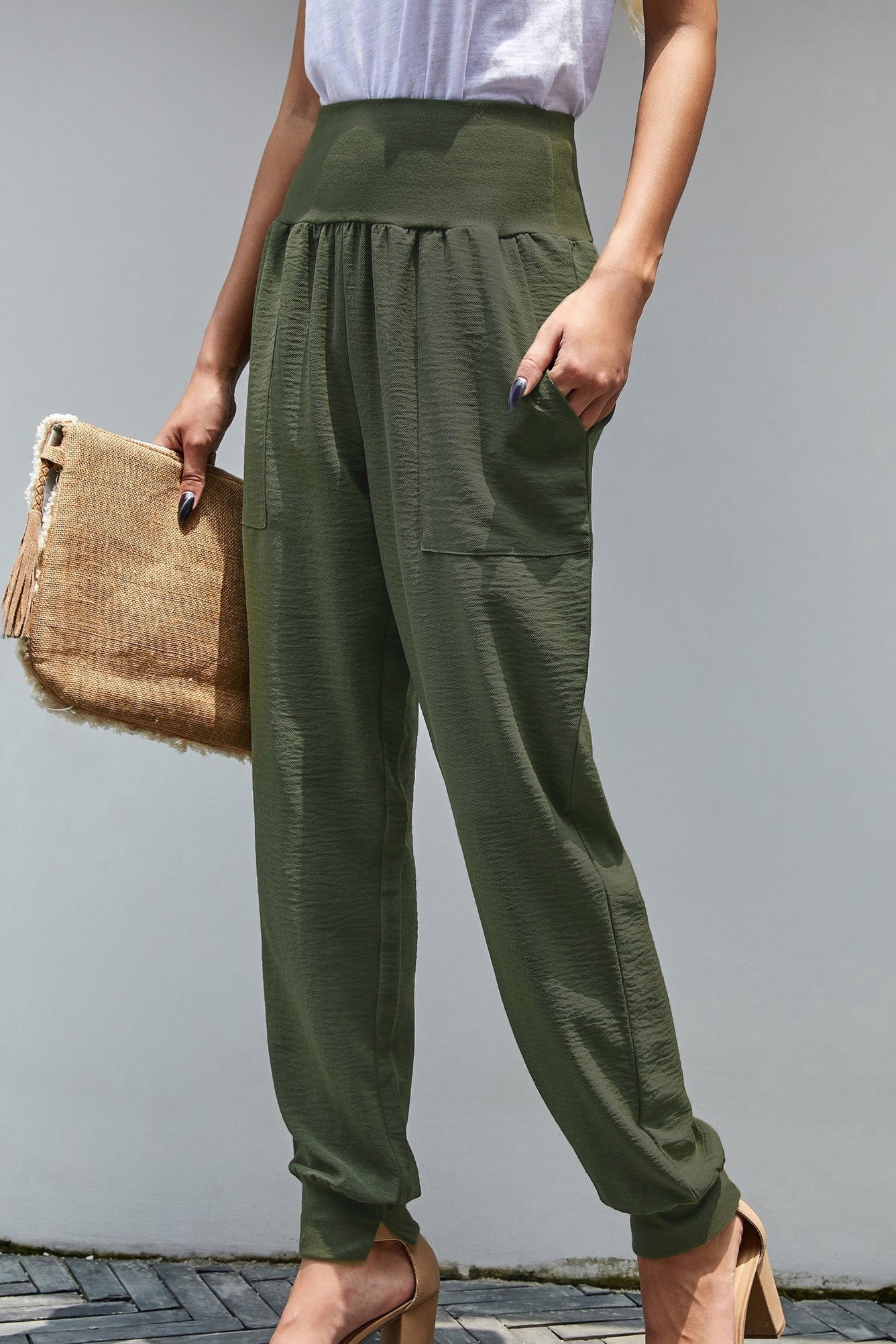 Zoey - Grüne Baumwolljogginghose mit Taschen