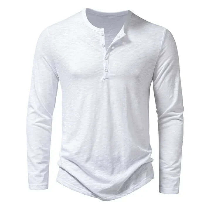 Herren Henley Langarm Shirt - Baumwolle