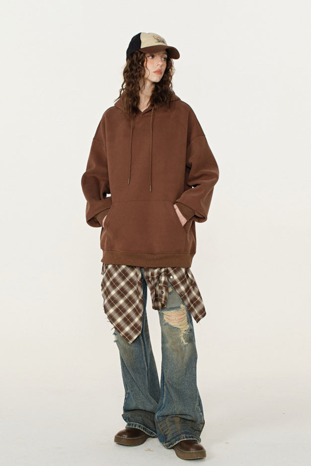 Winter-Sweatshirt mit Kapuze in Volltonfarbe