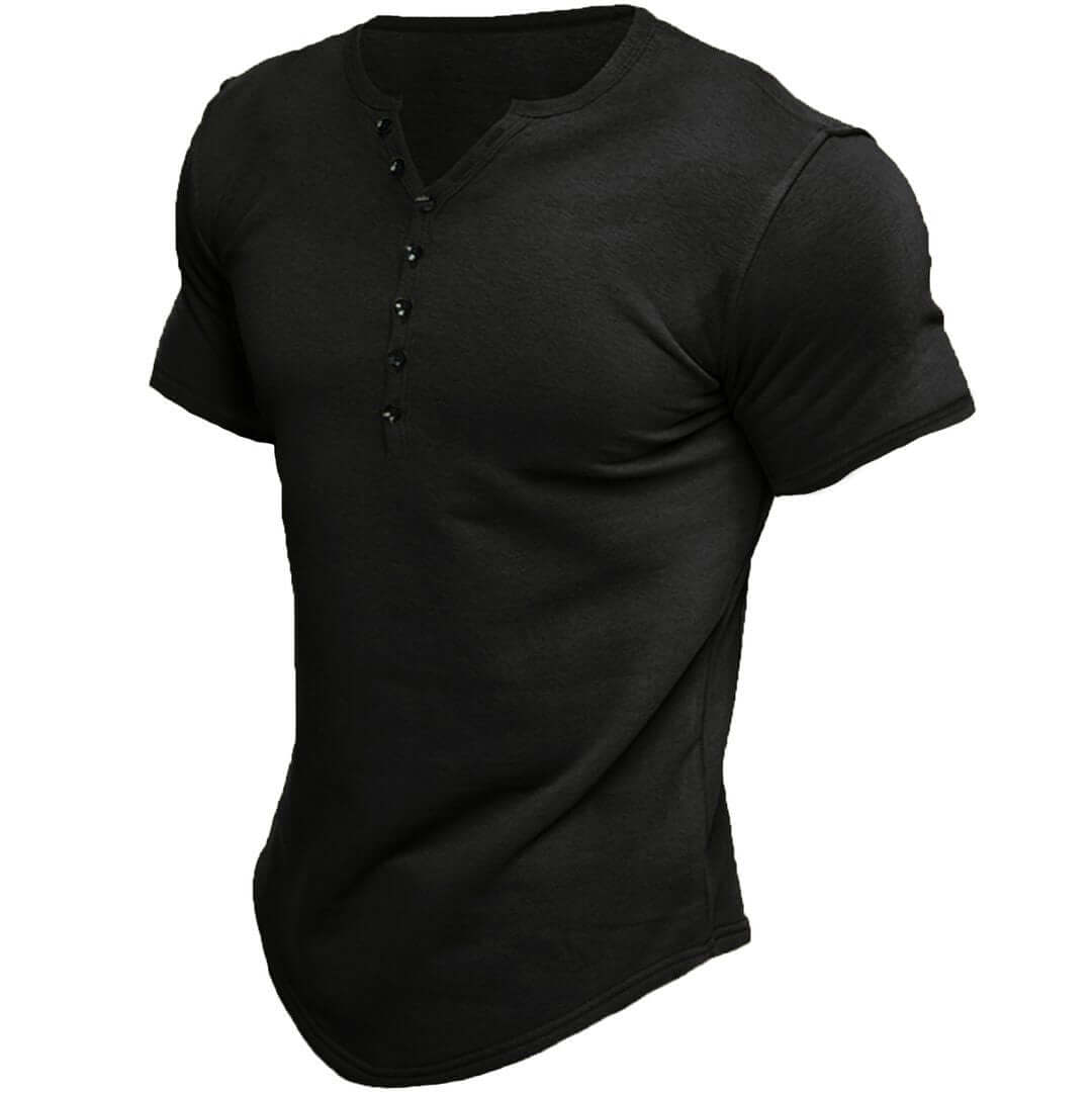 Herren Henley Shirt Kurzarm Baumwolle