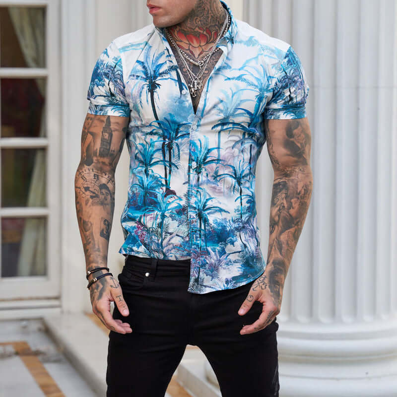 Bedrucktes Kurzarmhemd Herren - Lässiger Reverse Look