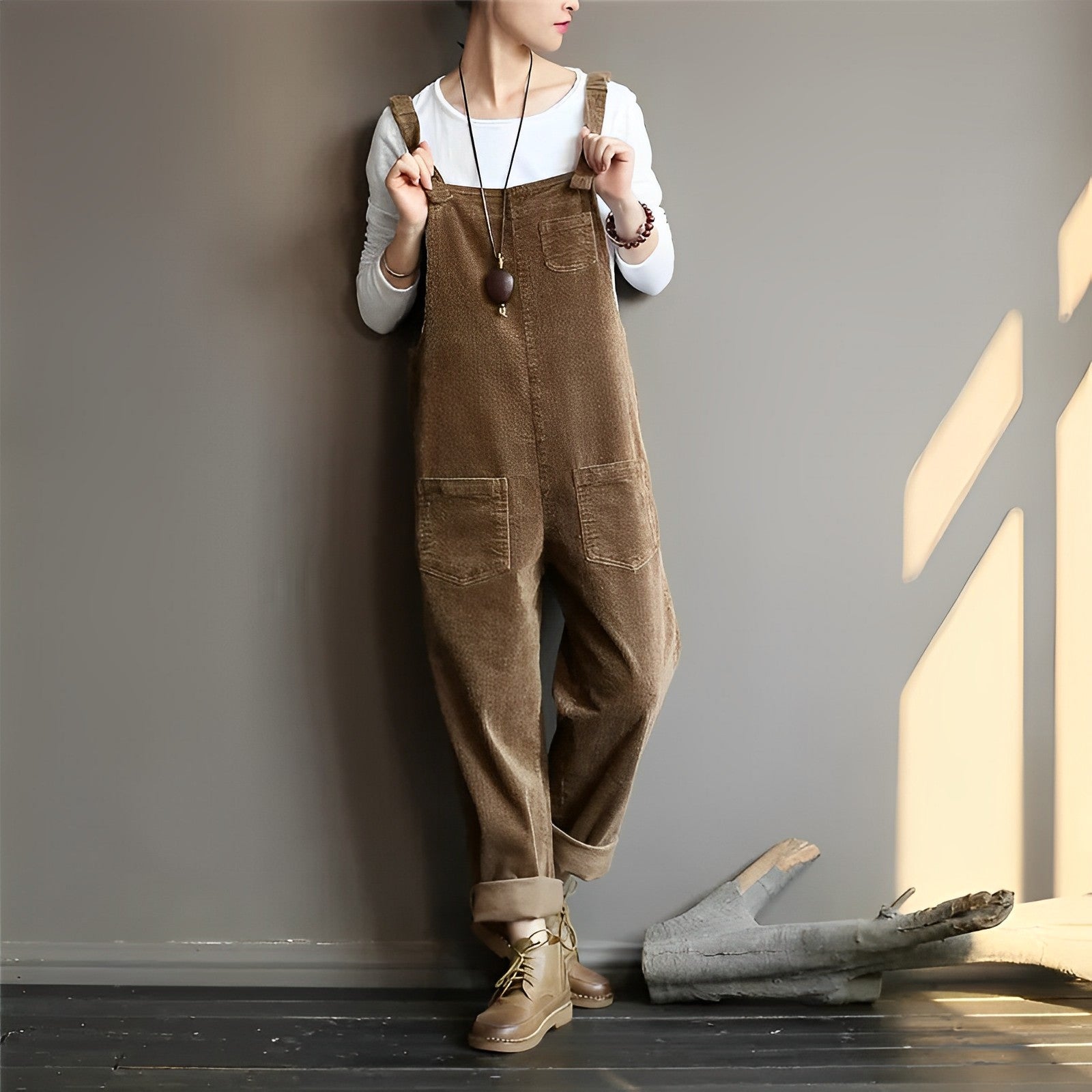 Galina | Damen Cord-Latzhose,Lässige lange Hose für Damen