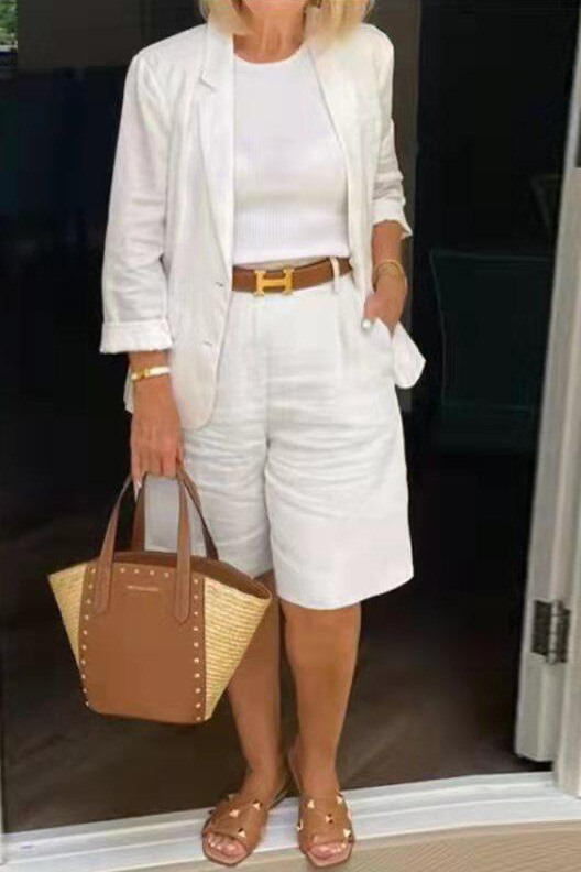 Lena | Elegantes leinen shorts und blazer set für damen