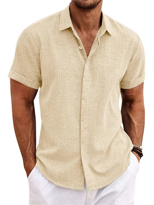 Herren Leinen Baumwoll Sommerhemd Kurzarm Elegant – Renavo