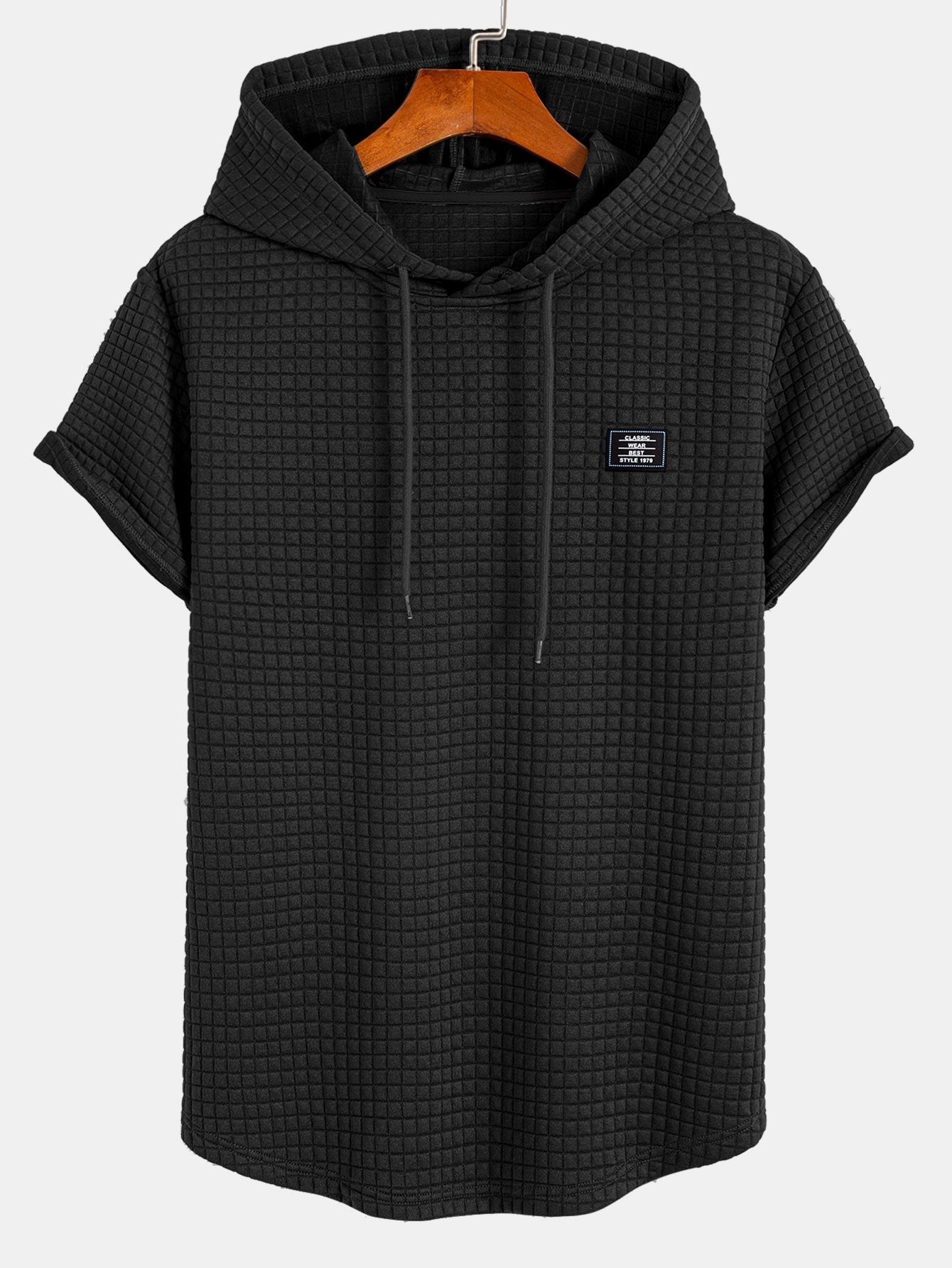 Herren T-Shirt mit Waffelkapuze und Bogensaum – Trevaro