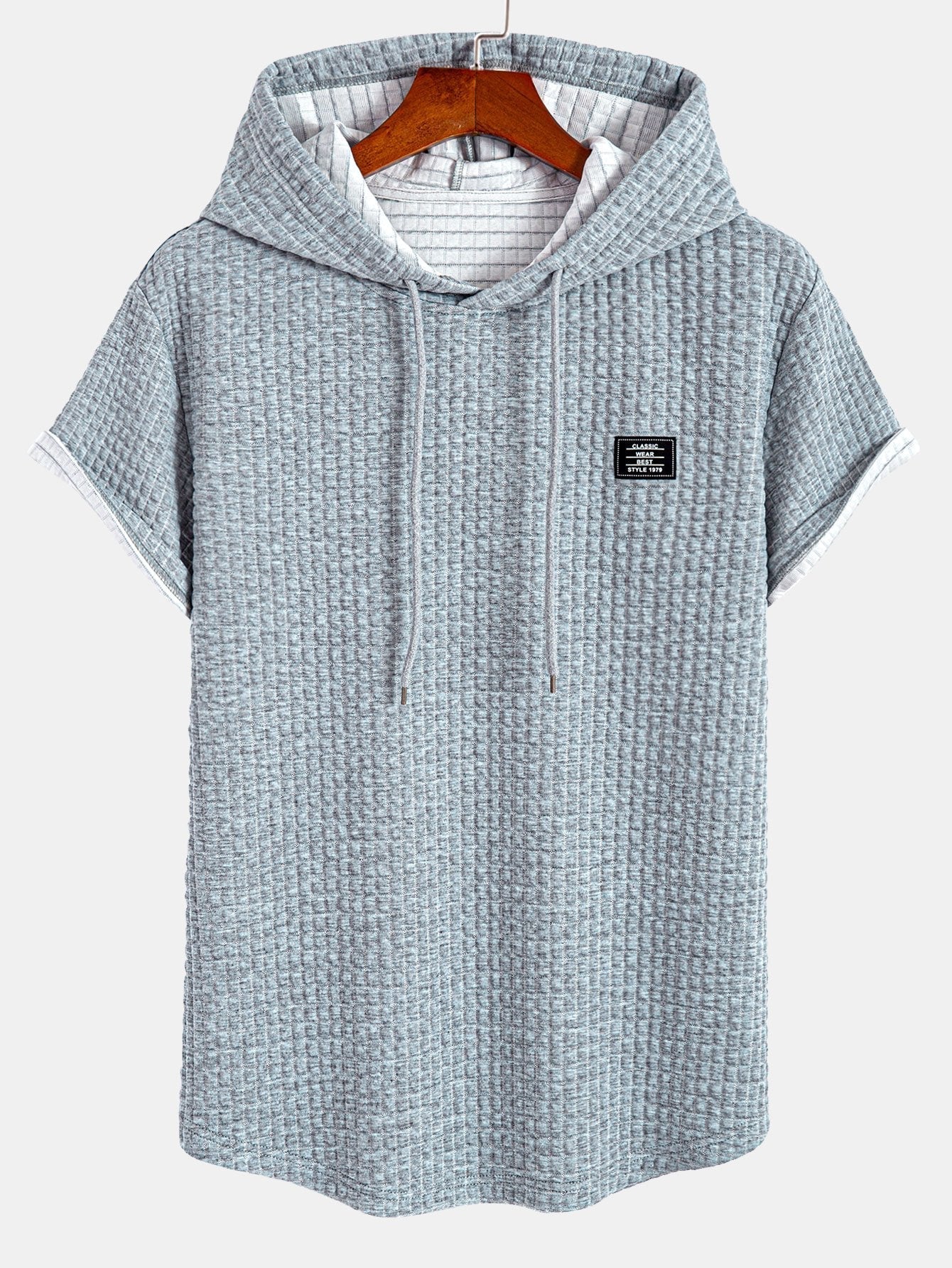 Herren T-Shirt mit Waffelkapuze und Bogensaum – Trevaro