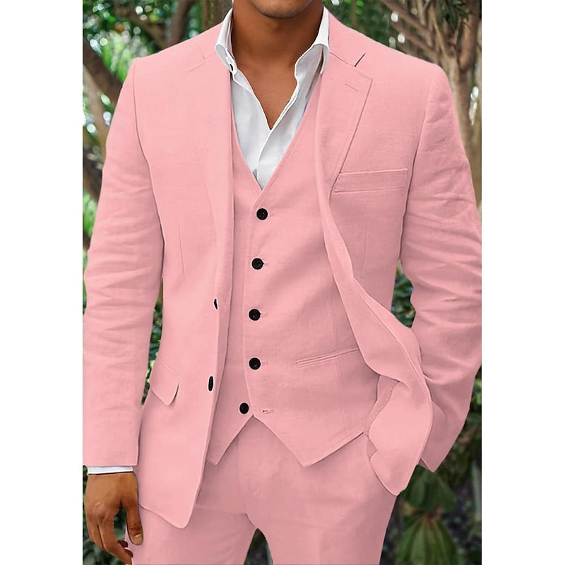 3-teiliges Leinen-Set für Herren, bestehend aus einem schlichten Business-Blazer, einer Weste und einer Hose