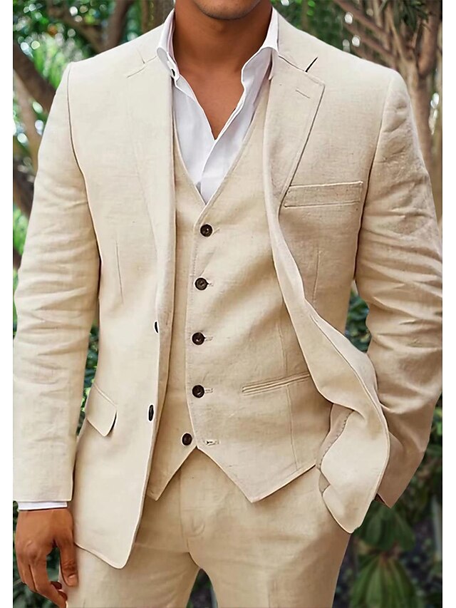 3-teiliges Leinen-Set für Herren, bestehend aus einem schlichten Business-Blazer, einer Weste und einer Hose