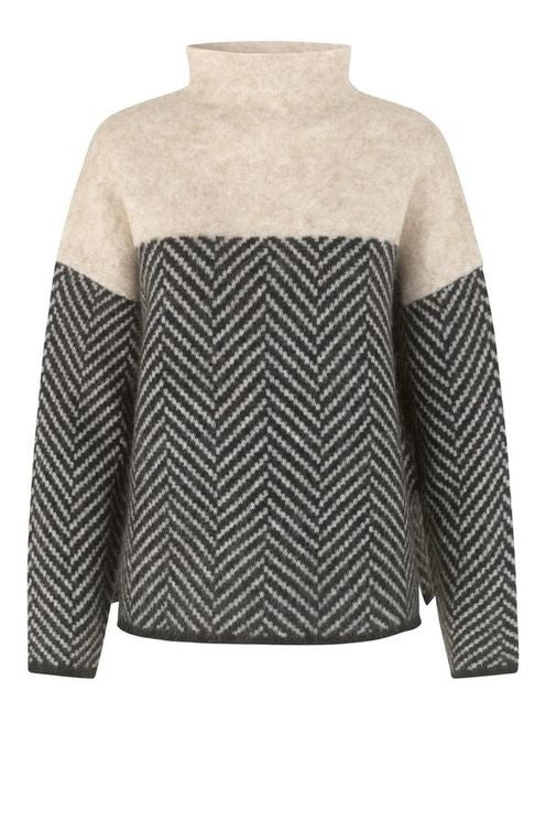 Nora | Damen Mesh-Bluse mit Kontrast und hohem Kragen