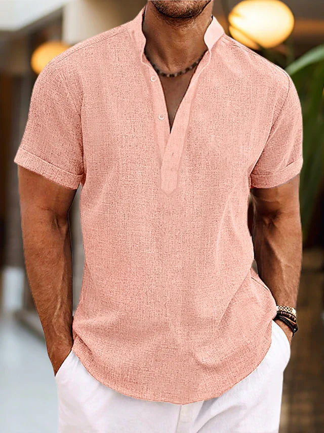 Sommer Herren Leinenhemd mit Henley-Kragen – Rovenzo