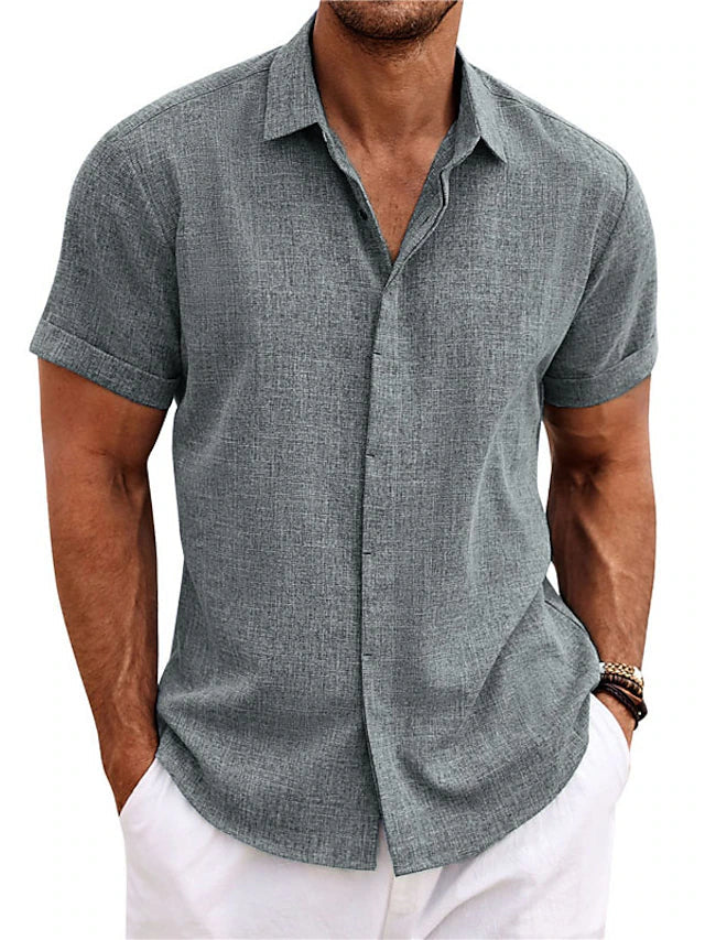 Herren Leinen Baumwoll Sommerhemd Kurzarm Elegant – Renavo